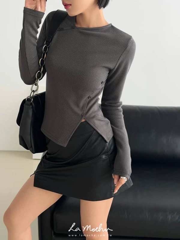 皮革小V開衩短裙(闆娘清單)